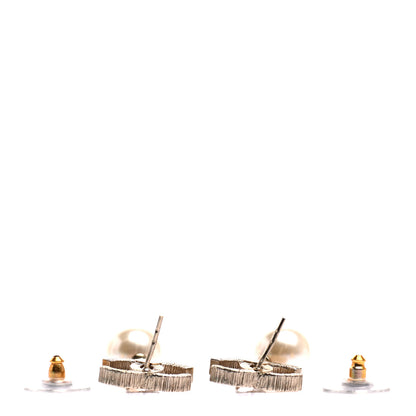 Chanel Crystal Pearl CC Drop Leaf Earrings Gold 3 of 4