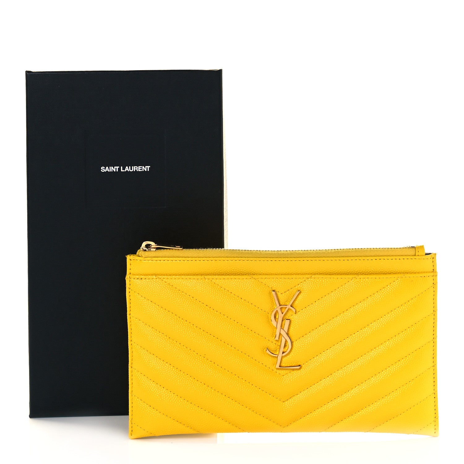 Saint Laurent Grain De Poudre Chevron Monogram Bill Pouch Mimosa 9 of 9