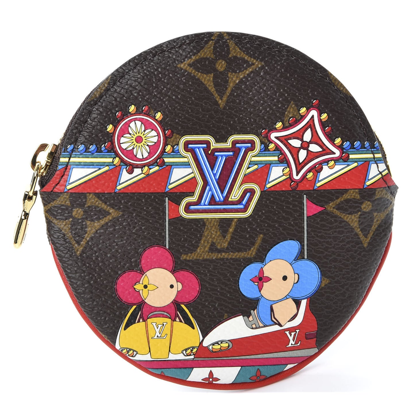 Monogram 2020 Christmas Animation Bumper Cars Round Coin Purse Coquelicot