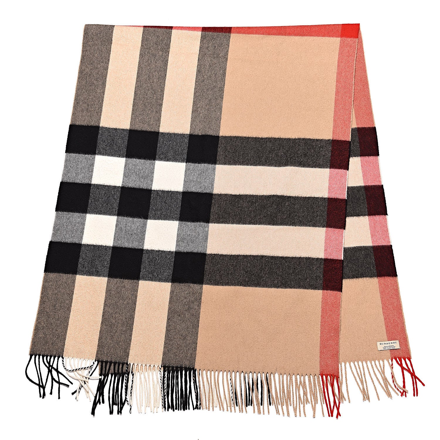 Burberry Cashmere Mega Check Fringe Scarf Camel 3 of 4