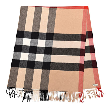 Burberry Cashmere Mega Check Fringe Scarf Camel 3 of 4