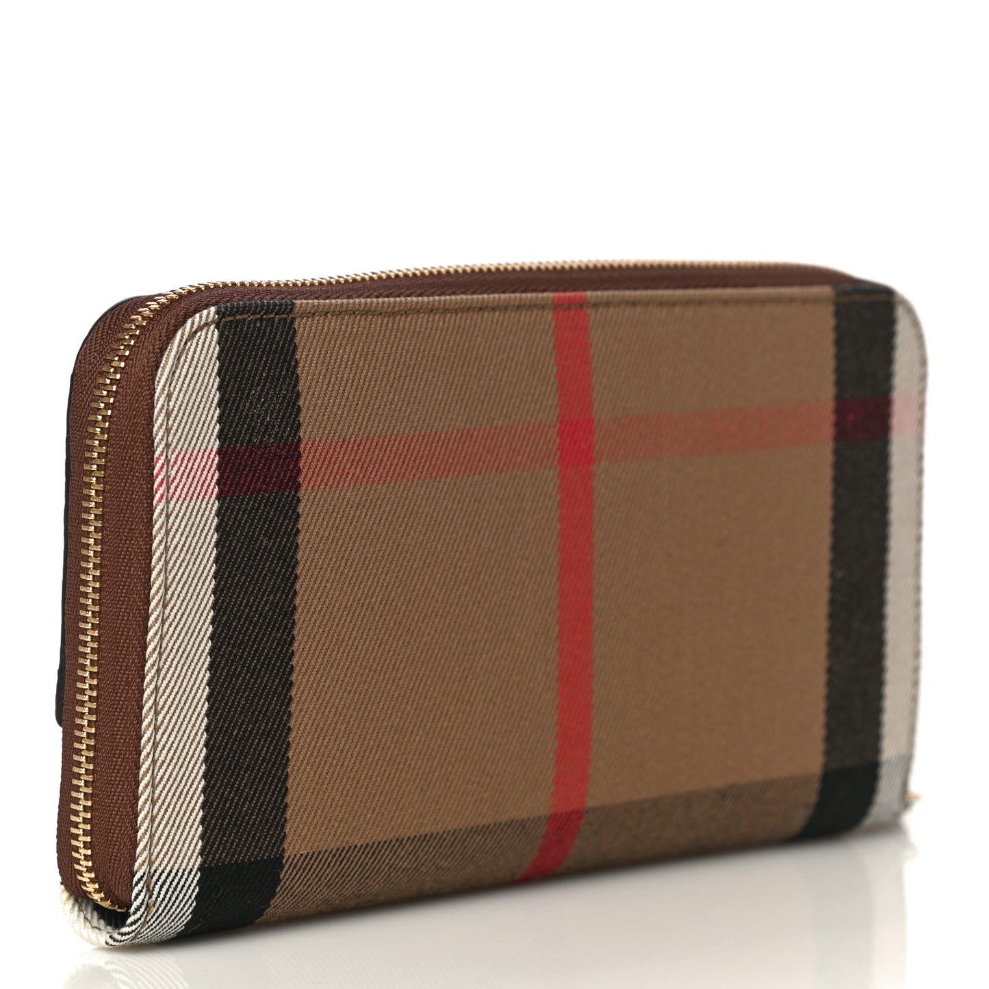 Calfskin House Check Elmore Zip Around Wallet Tan