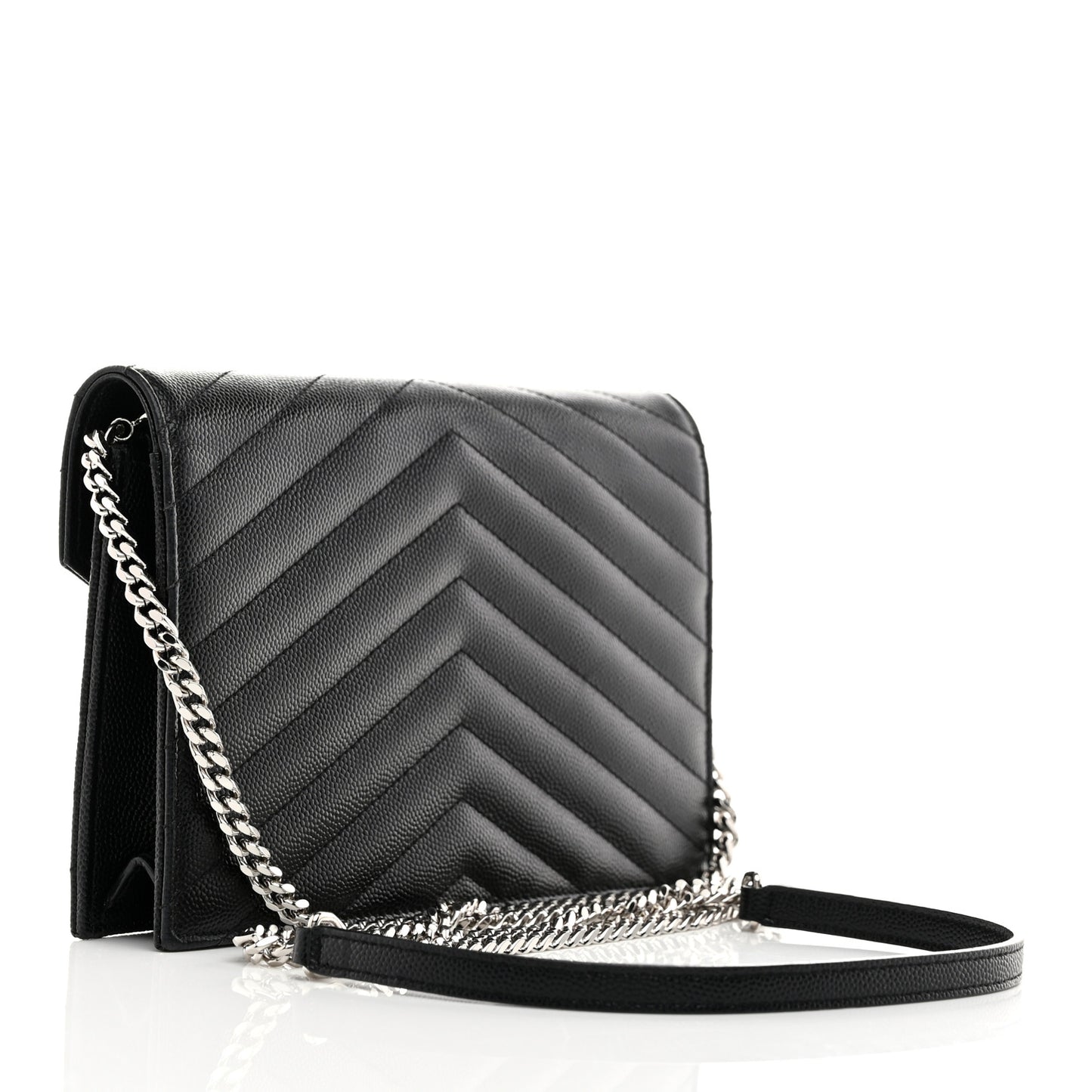 Grain De Poudre Matelasse Chevron Monogram Envelope Chain Wallet Black