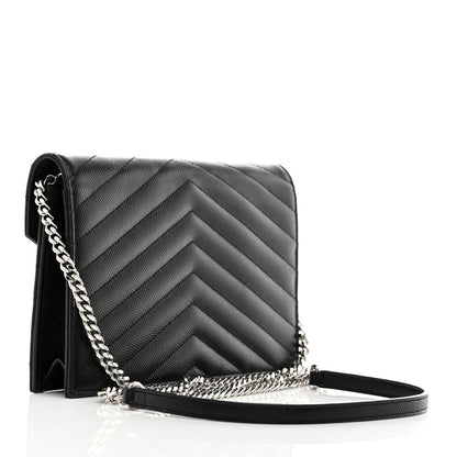 Saint Laurent Grain De Poudre Matelasse Chevron Monogram Envelope Chain Wallet Black 3 of 11