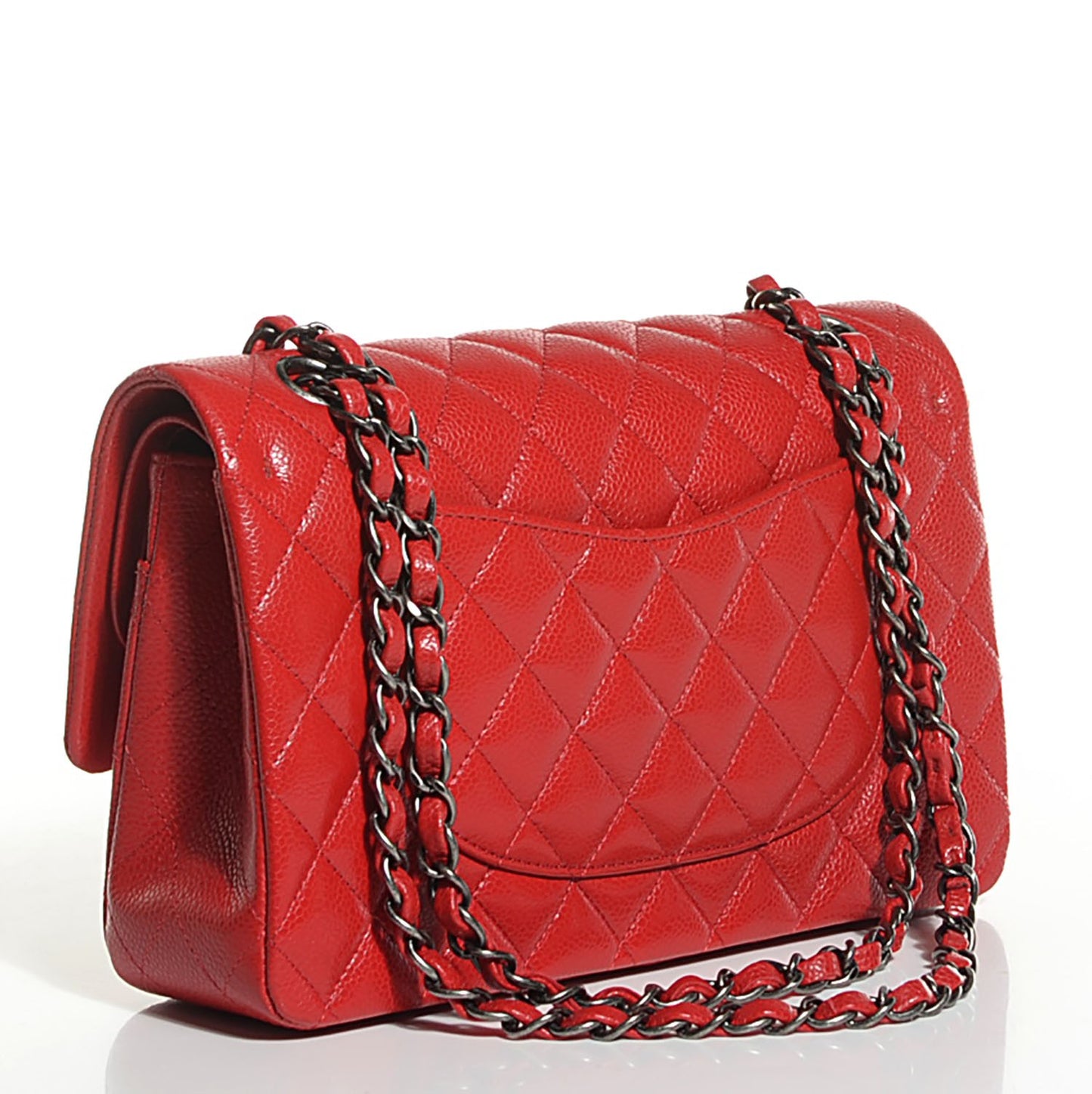 Caviar Quilted Medium Double Flap Red