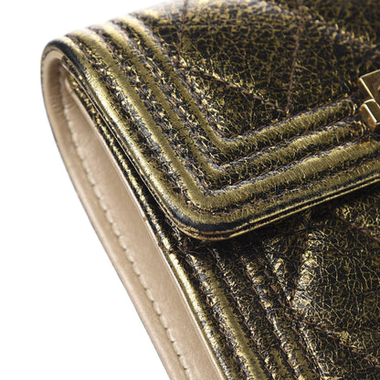 Chanel Cracked Metallic Calfskin Quilted Compact Boy Wallet Gold 13 of 13