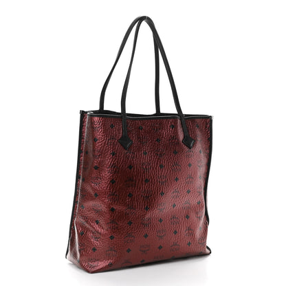 MCM Metallic Visetos Medium Kira North South Shopper Tote Scooter Red 3 of 12