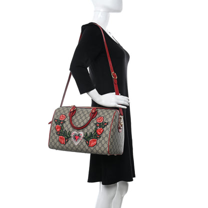 Gucci GG Supreme Monogram Rose Embroidered Medium Boston Hibiscus Red 2 of 11