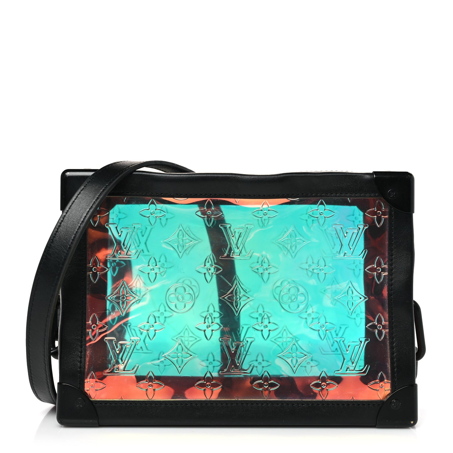 Calfskin PVC Monogram Solar Ray Soft Trunk Iridescent Prism Black
