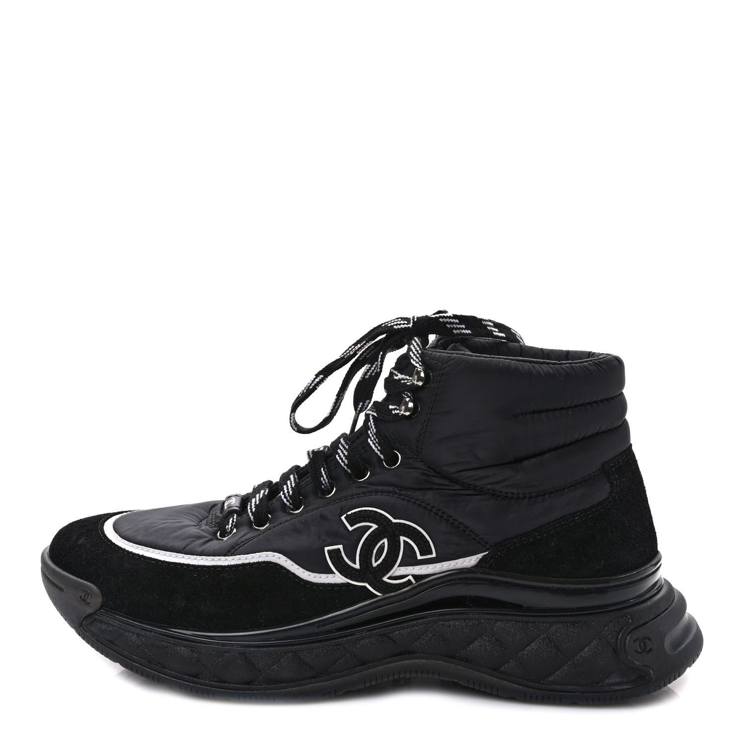 Chanel Fabric Calfskin Suede Womens CC Sneakers 40 Black 1 of 8