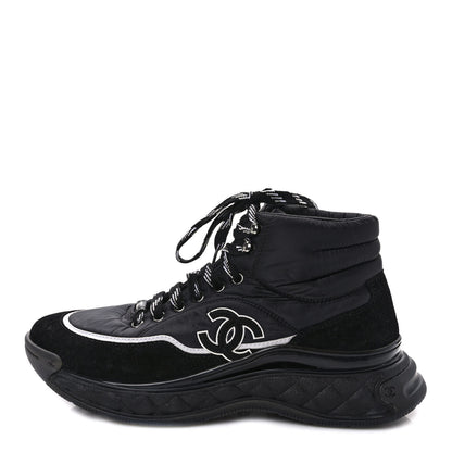 Chanel Fabric Calfskin Suede Womens CC Sneakers 40 Black 1 of 8