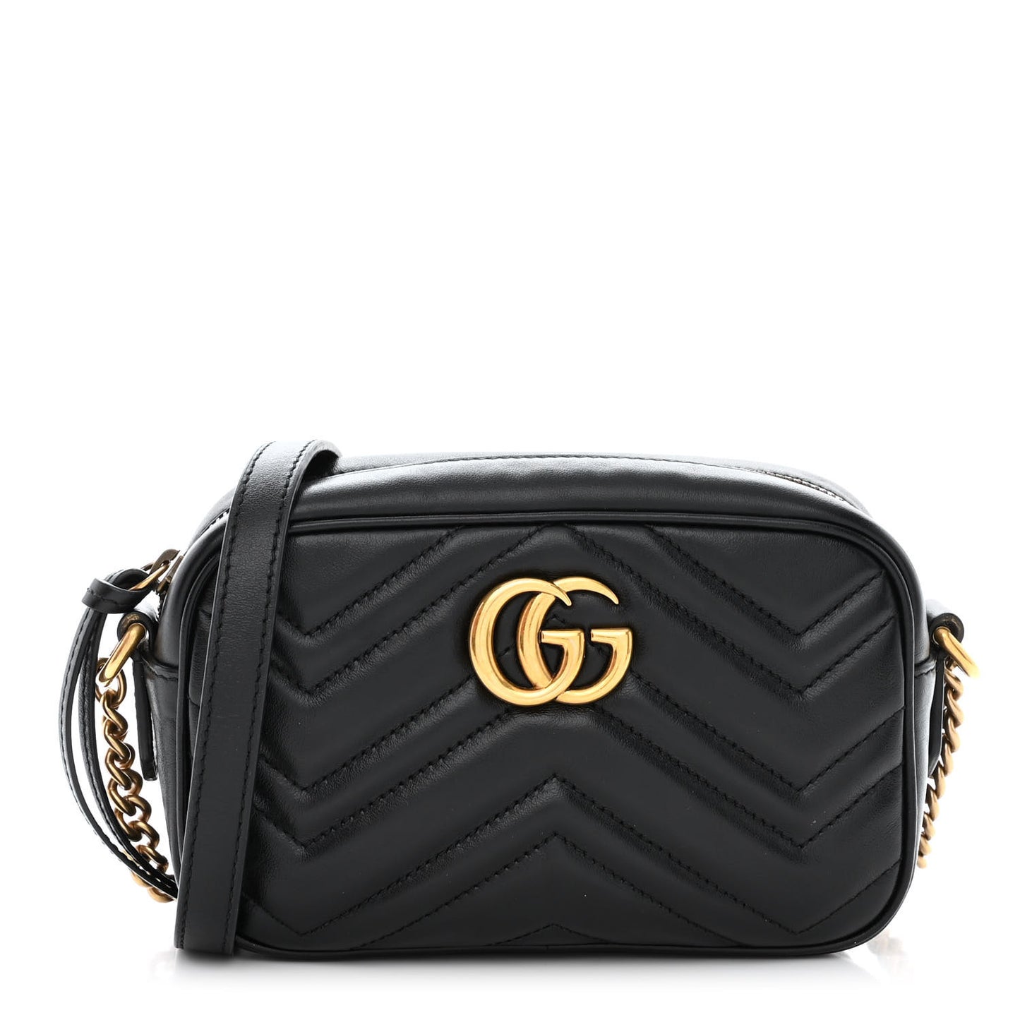 Calfskin Matelasse Mini GG Marmont Chain Shoulder Bag Black