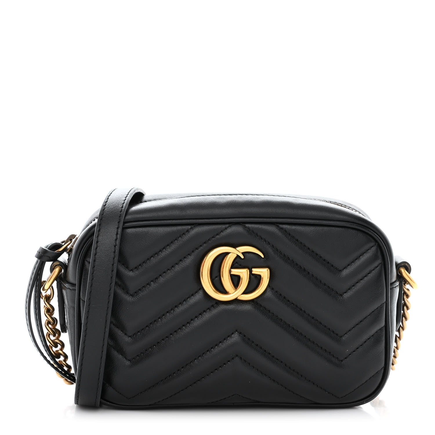 Gucci Calfskin Matelasse Mini GG Marmont Chain Shoulder Bag Black 1 of 12