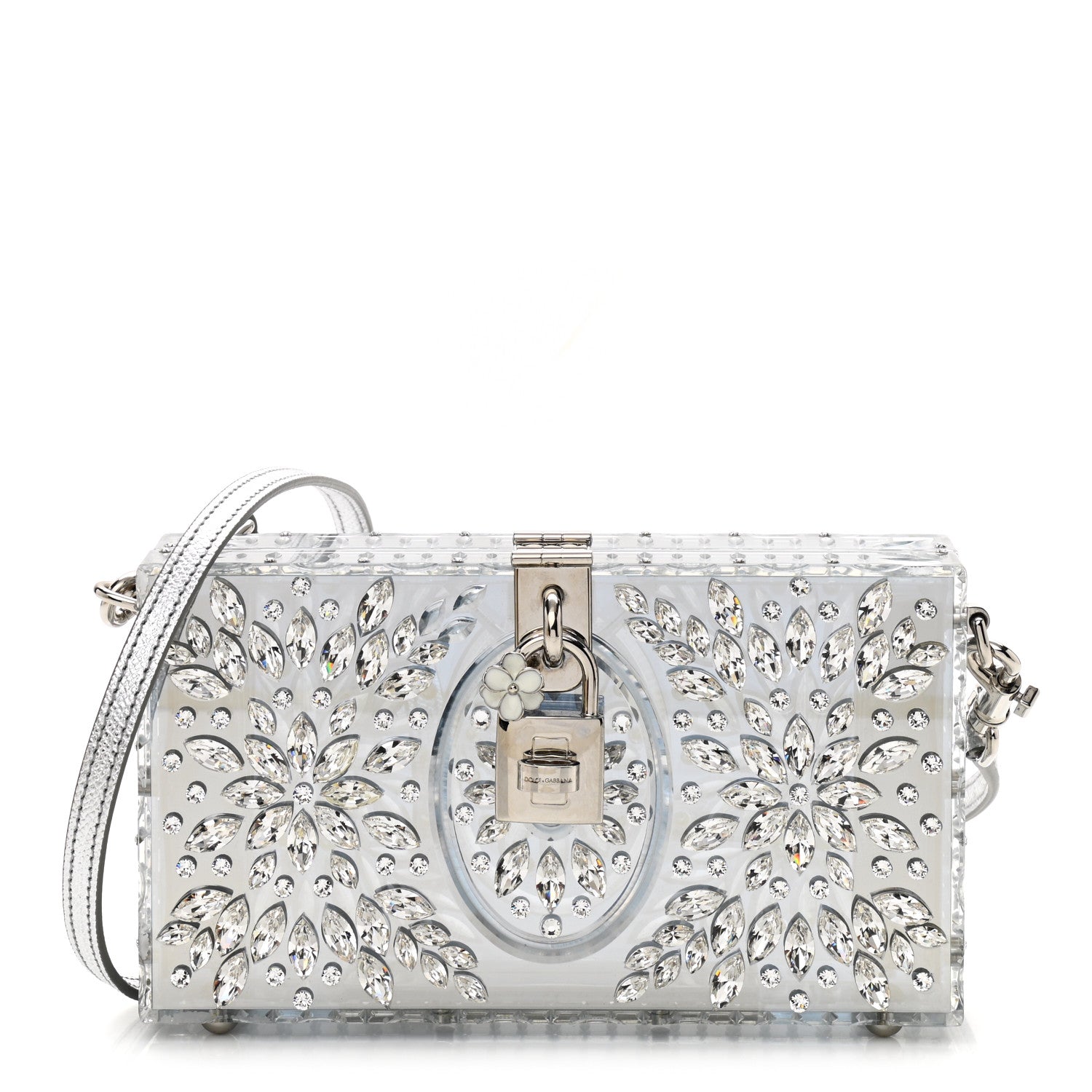 Dolce & Gabbana Crystal Embellished Plexiglass Dolce Box Clutch Silver 1 of 10