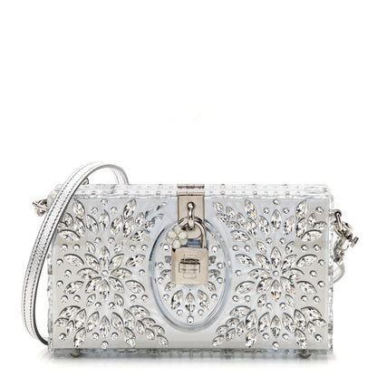 Dolce & Gabbana Crystal Embellished Plexiglass Dolce Box Clutch Silver 1 of 10