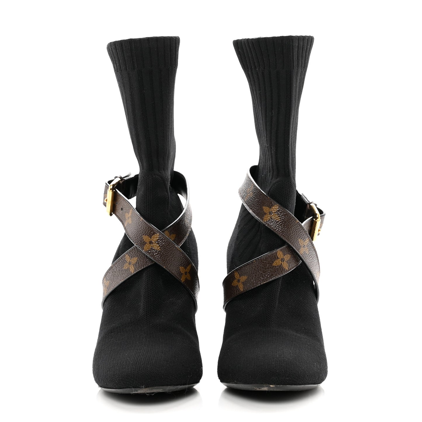 Monogram Stretch Fabric Silhouette Ankle Boots 38 Black