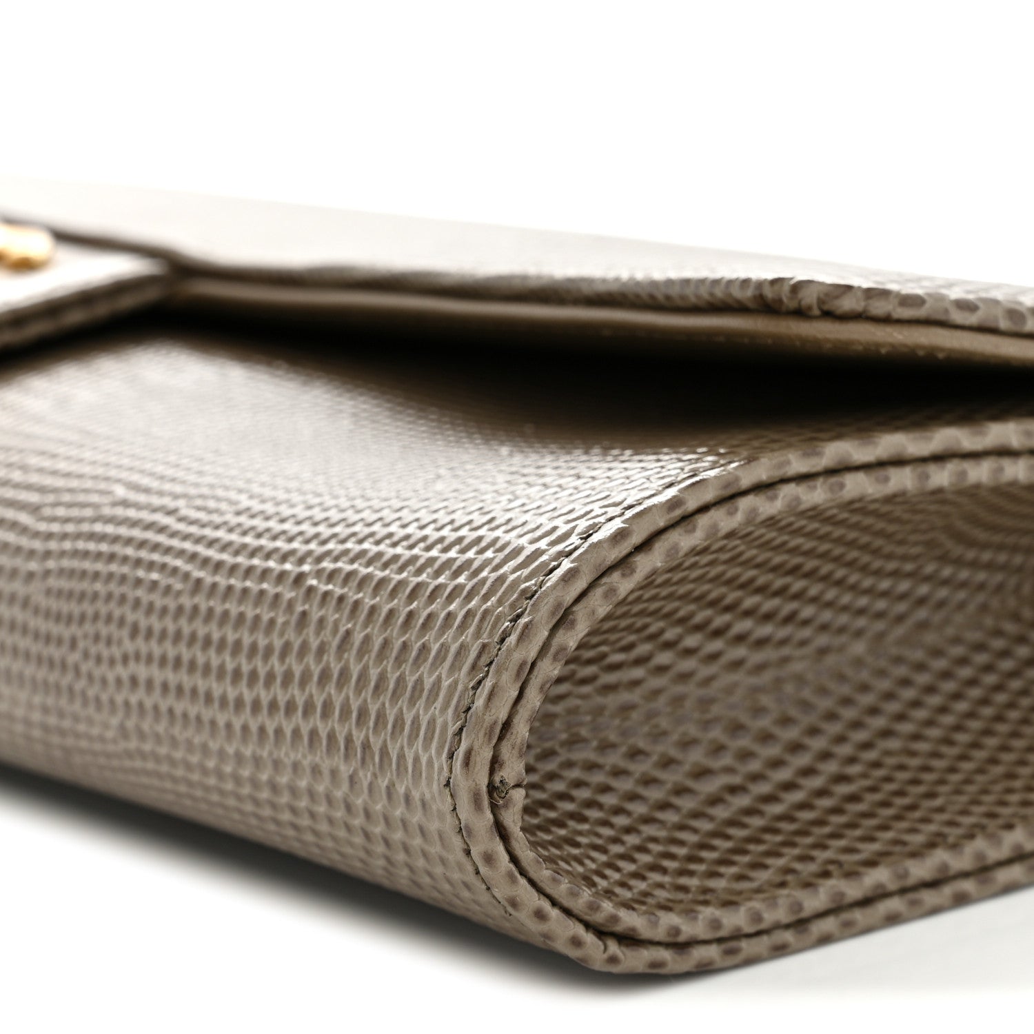 Chanel Calfskin Lizard Embossed Top Handle Long Clutch With Chain Dark Khaki 10 of 11