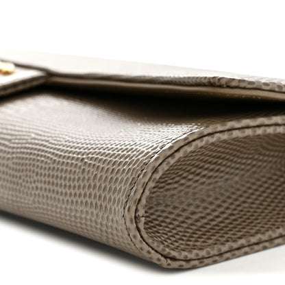 Chanel Calfskin Lizard Embossed Top Handle Long Clutch With Chain Dark Khaki 10 of 11