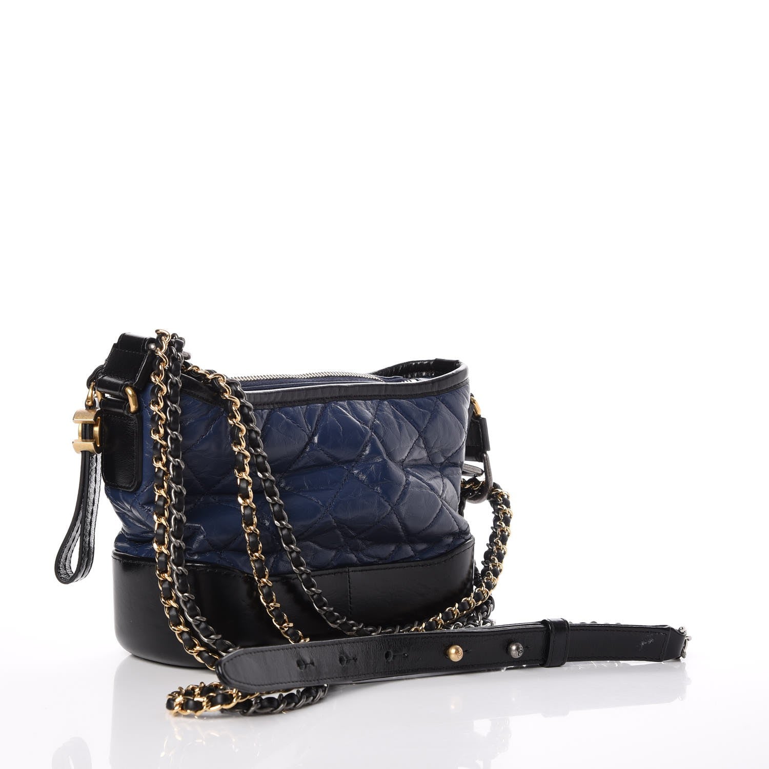 Chanel Aged Calfskin Quilted Small Gabrielle Hobo Navy Black 4 of 10