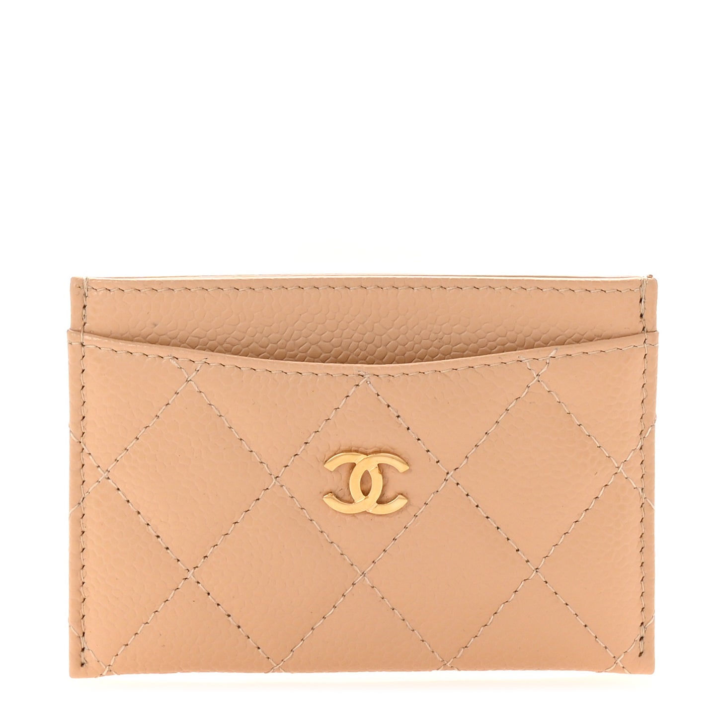 Caviar Quilted Card Holder Beige