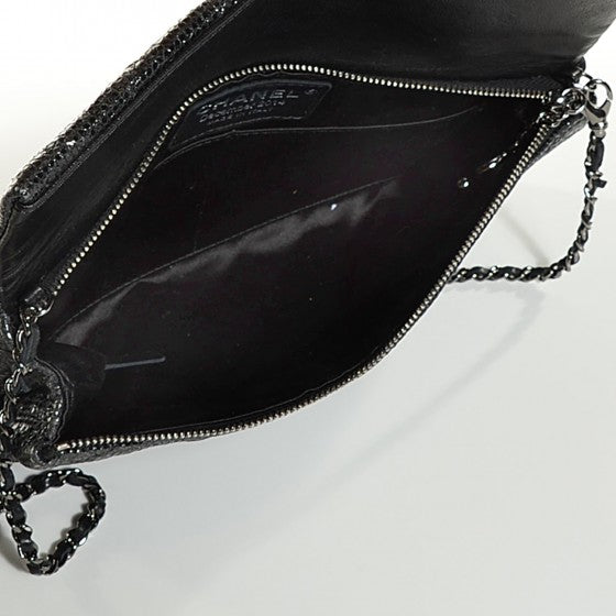 Iridescent Quilted Chain Clutch Black