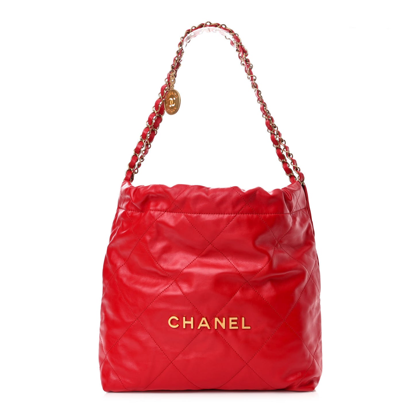 Shiny Calfskin Quilted Small Chanel 22 Red