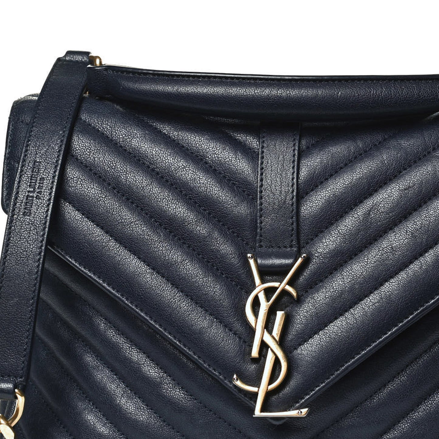 Sheepskin Matelasse Chevron Monogram Medium College Bag Deep Marine