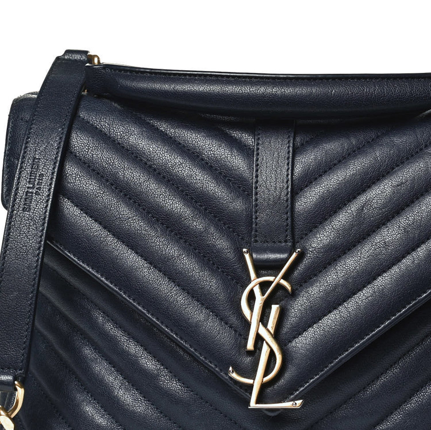 Saint Laurent Sheepskin Matelasse Chevron Monogram Medium College Bag Deep Marine 8 of 15