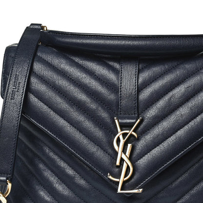 Saint Laurent Sheepskin Matelasse Chevron Monogram Medium College Bag Deep Marine 8 of 15
