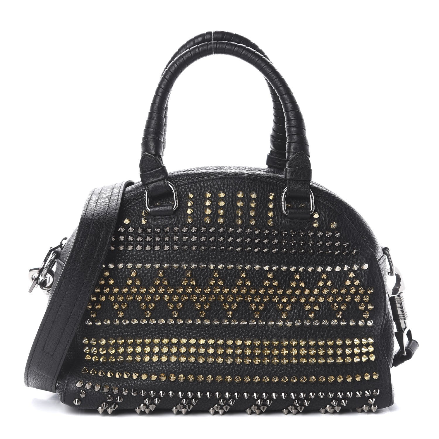 Christian Louboutin Calfskin Mix Chevron Spikes Small Panettone Bowling Bag Black 1 of 8