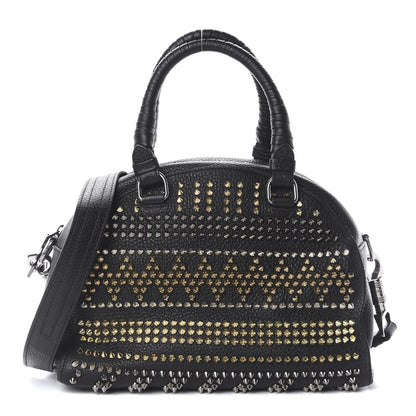 Christian Louboutin Calfskin Mix Chevron Spikes Small Panettone Bowling Bag Black 1 of 8