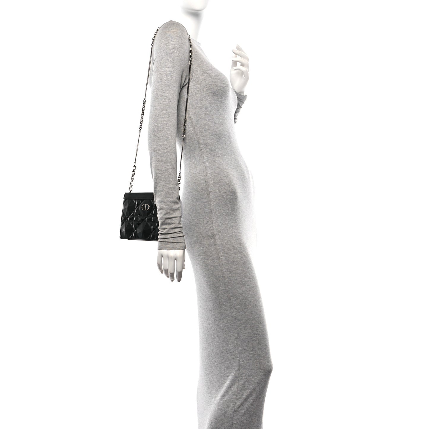 Calfskin Macrocannage Diamond Caro Zipped Pouch With Chain Black