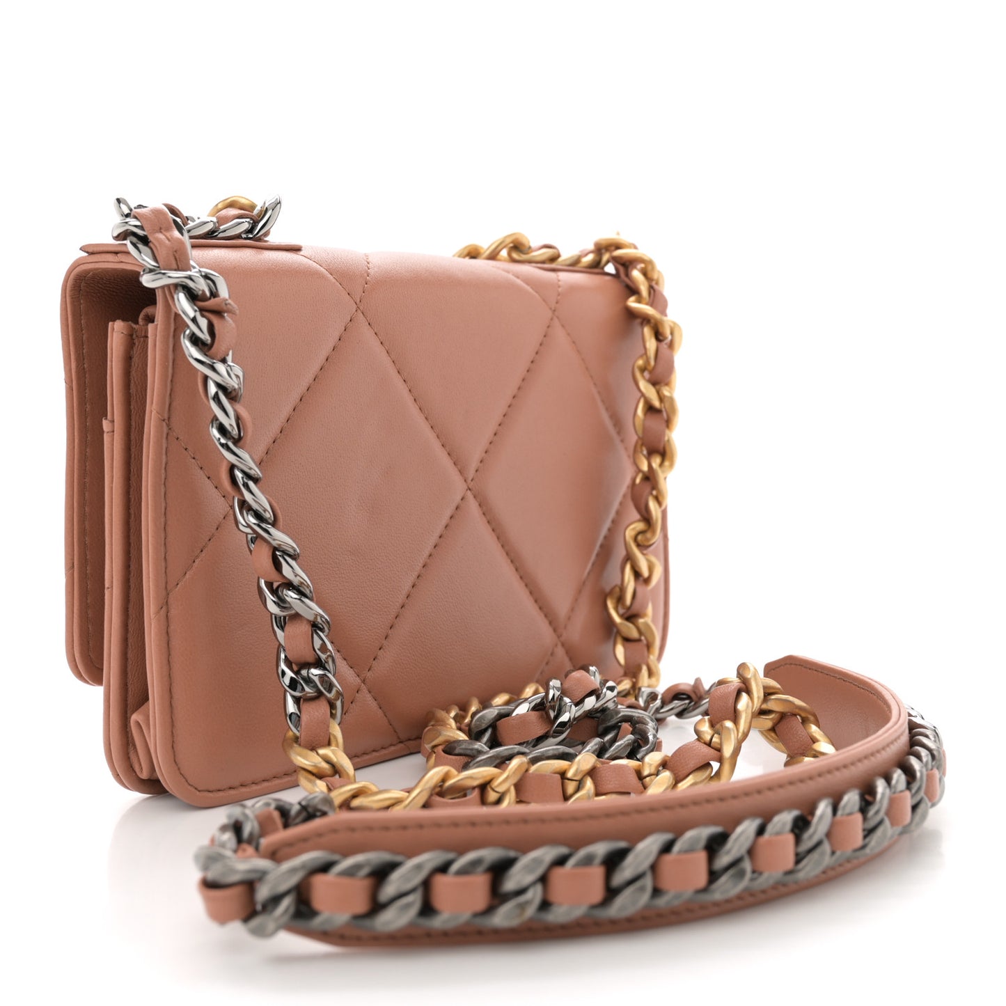 Lambskin Quilted Chanel 19 Wallet On Chain WOC Brown