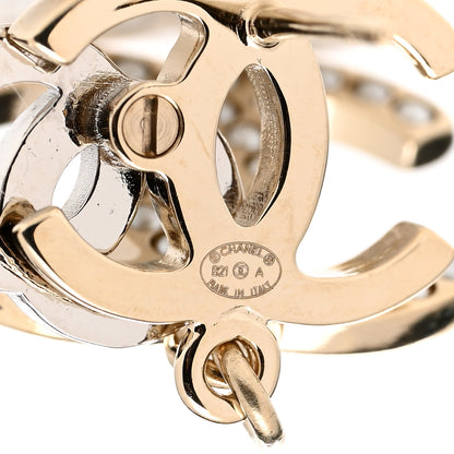 Chanel Crystal Pearl Double CC Drop Earrings Gold Silver 4 of 4