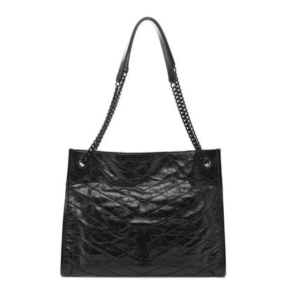 Saint Laurent Crinkled Calfskin Matelasse Monogram Medium Niki Shopper Tote Black 1 of 12