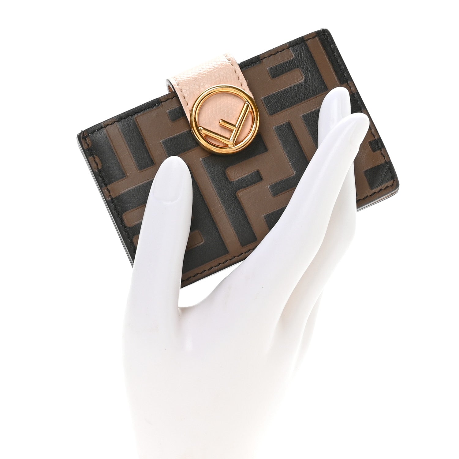 Fendi Vitello Cruise F is Fendi Bi-Color FF 1974 Embossed Gusseted Card Holder Maya Black Peonia 2 of 7