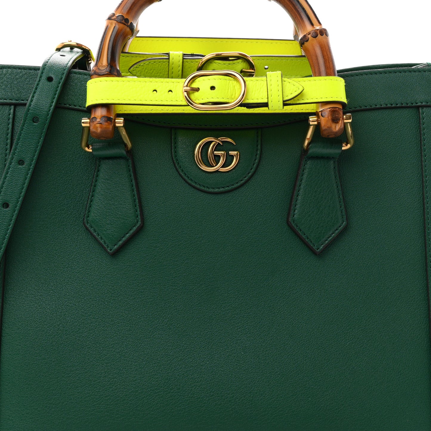 Wonka Grain Calfskin Small Diana Tote Bag Green Yellow Fluo