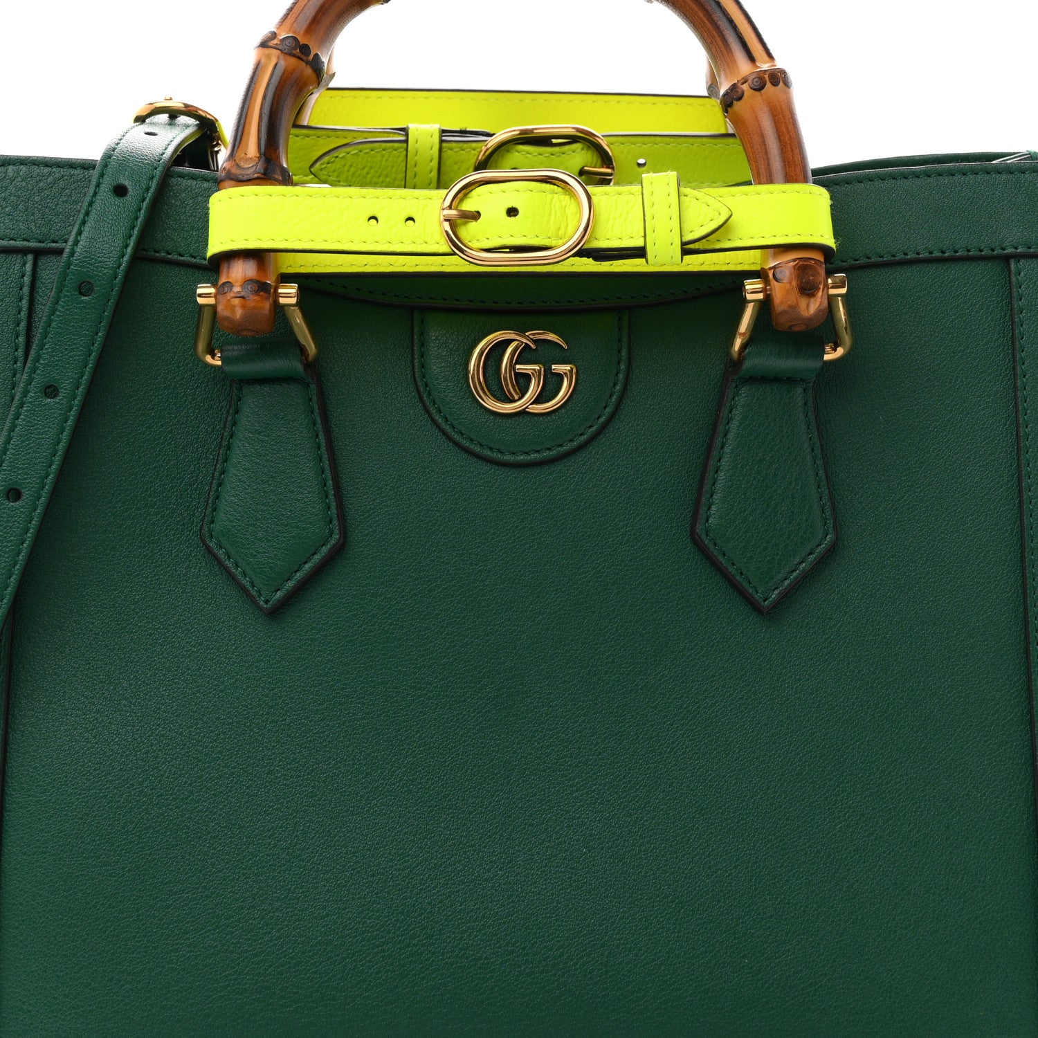 Gucci Wonka Grain Calfskin Small Diana Tote Bag Green Yellow Fluo 8 of 10