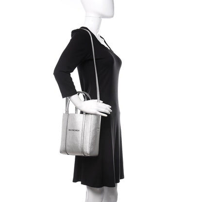 Balenciaga Metallic Goatskin Logo XXS Everyday Tote Argent Black 2 of 9