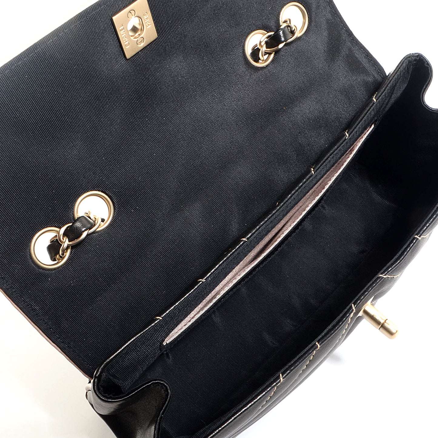 Lambskin Small Chevron Single Flap Black Beige