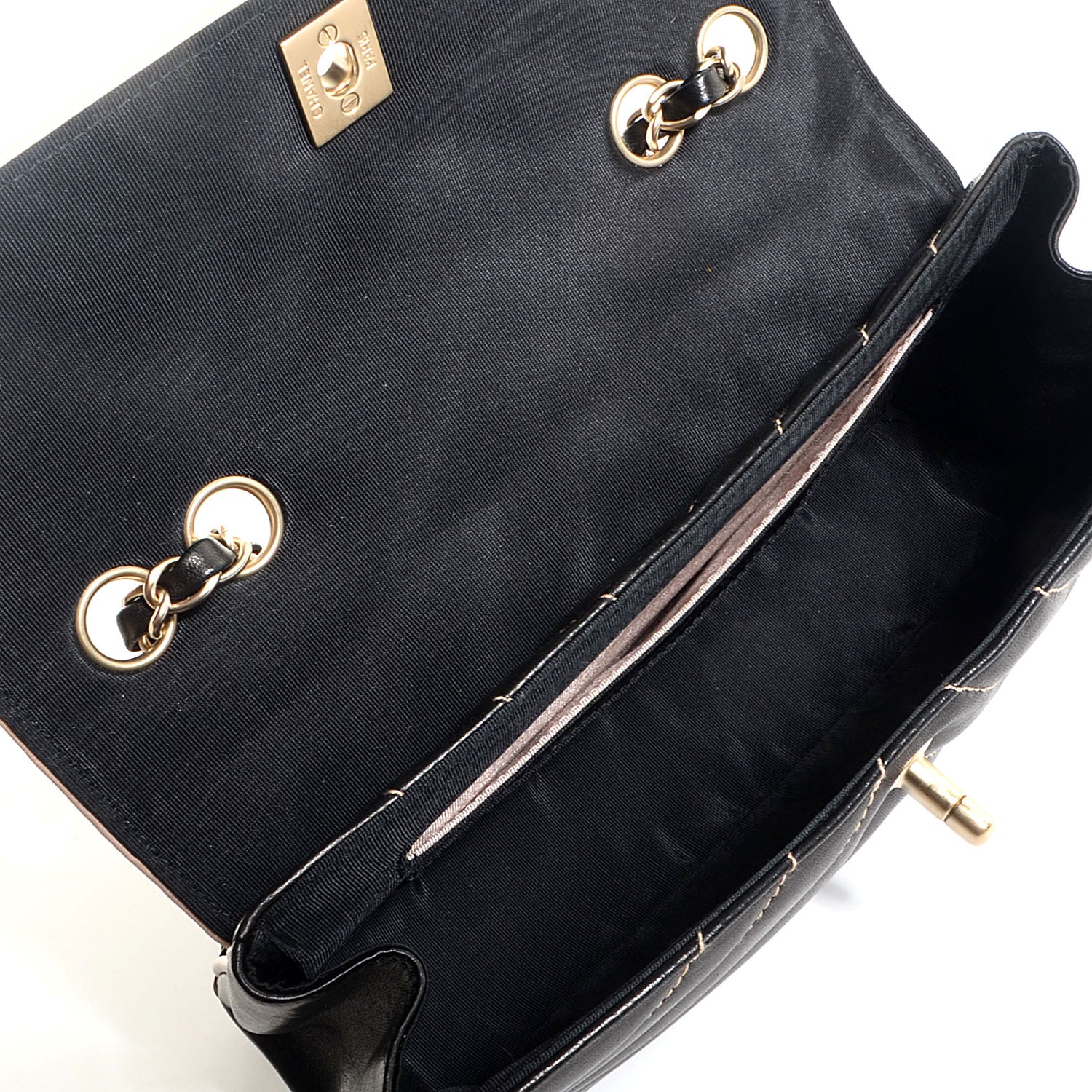 Chanel Lambskin Small Chevron Single Flap Black Beige 5 of 9