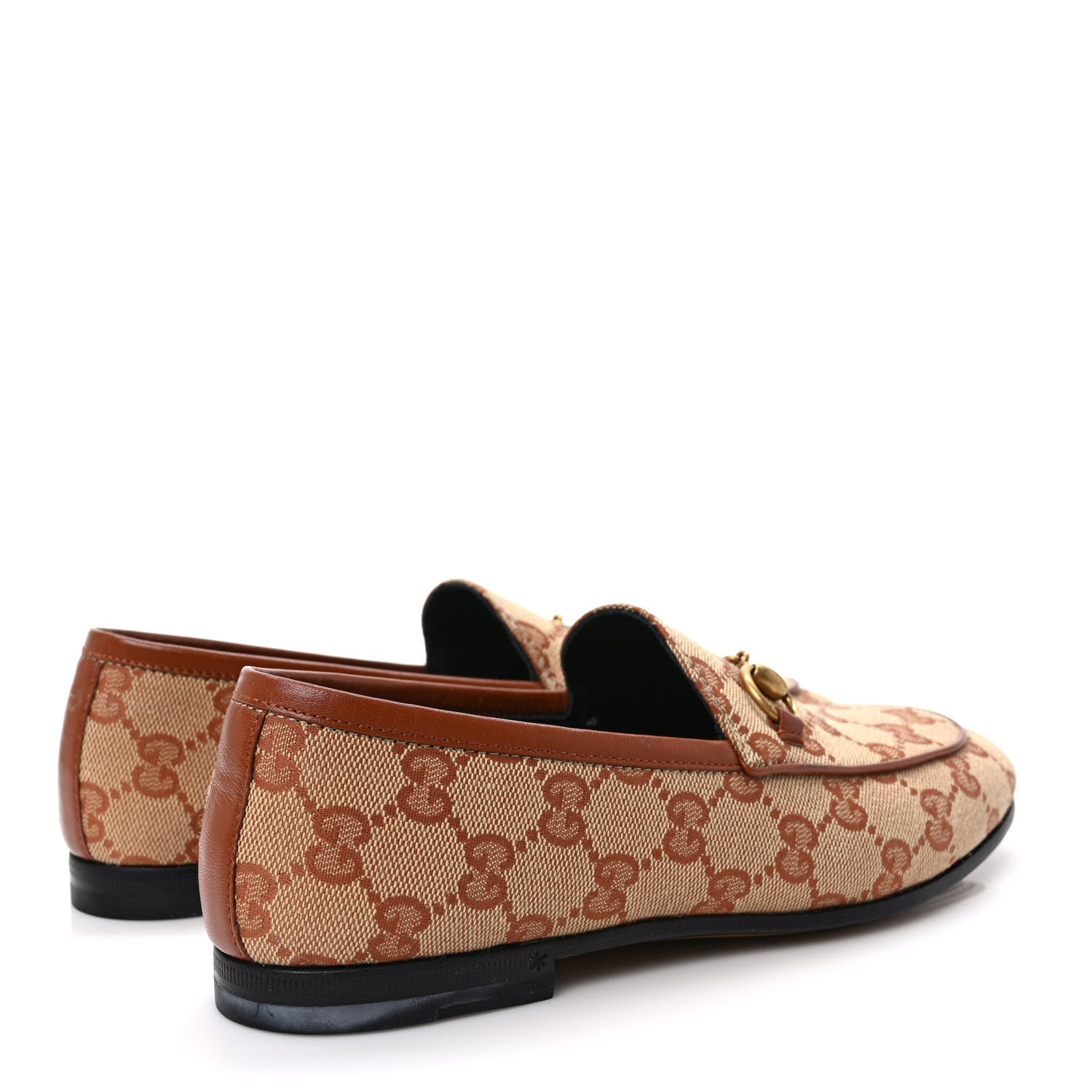 Gucci Canvas GG Monogram Horsebit Womens Jordaan Loafers 35 Beige Ruggine 4 of 8