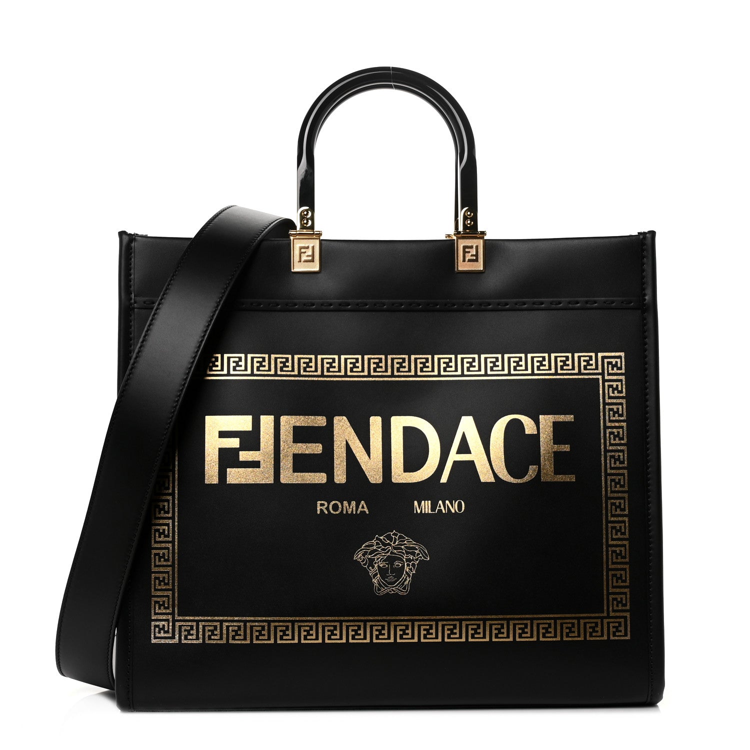 Fendi X VERSACE Calfskin Plexiglass Fendace Medium Fendi Sunshine Shopper Tote Black 1 of 9
