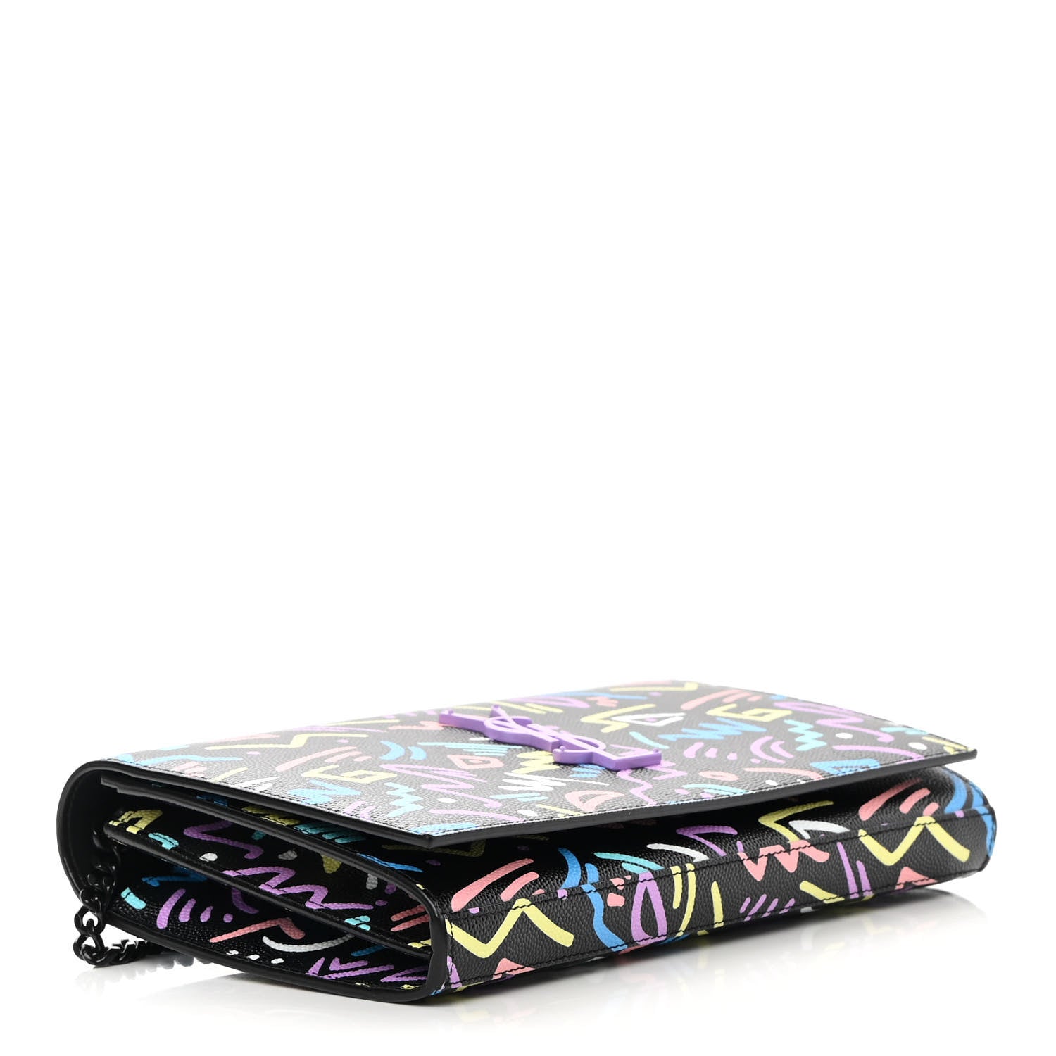 Saint Laurent Grain De Poudre Medium Classic Monogram Multicolor Graphic Print Chain Wallet Black 4 of 14