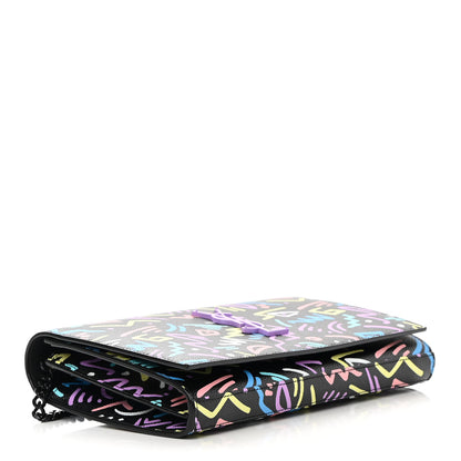 Saint Laurent Grain De Poudre Medium Classic Monogram Multicolor Graphic Print Chain Wallet Black 4 of 14