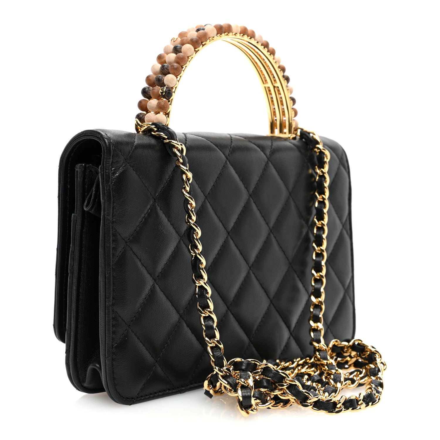 Chanel Shiny Nappa Quilted Mini Metal Wood Top Handle Flap Black 3 of 10
