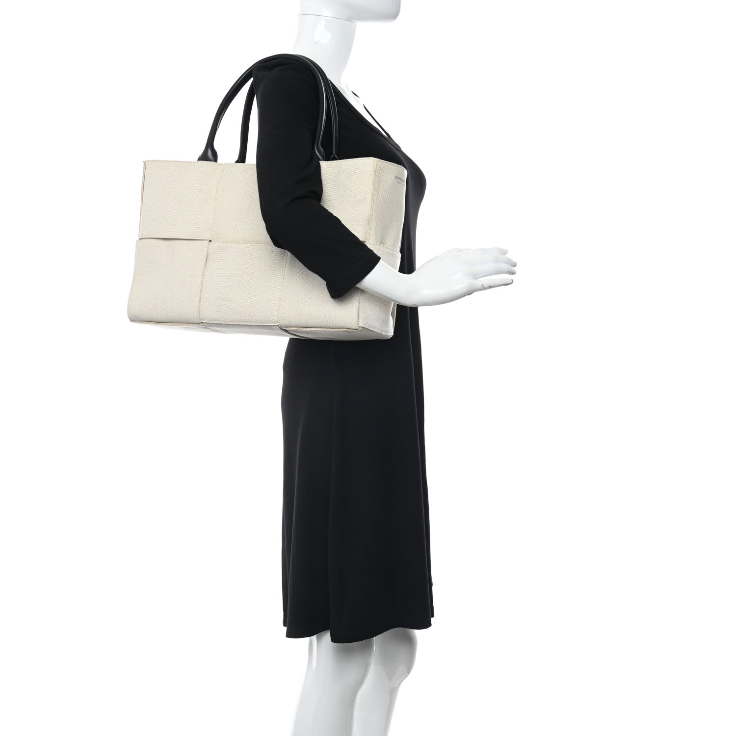 Bottega Veneta Canvas Maxi Intrecciato Medium Arco Tote Beige Black 2 of 10
