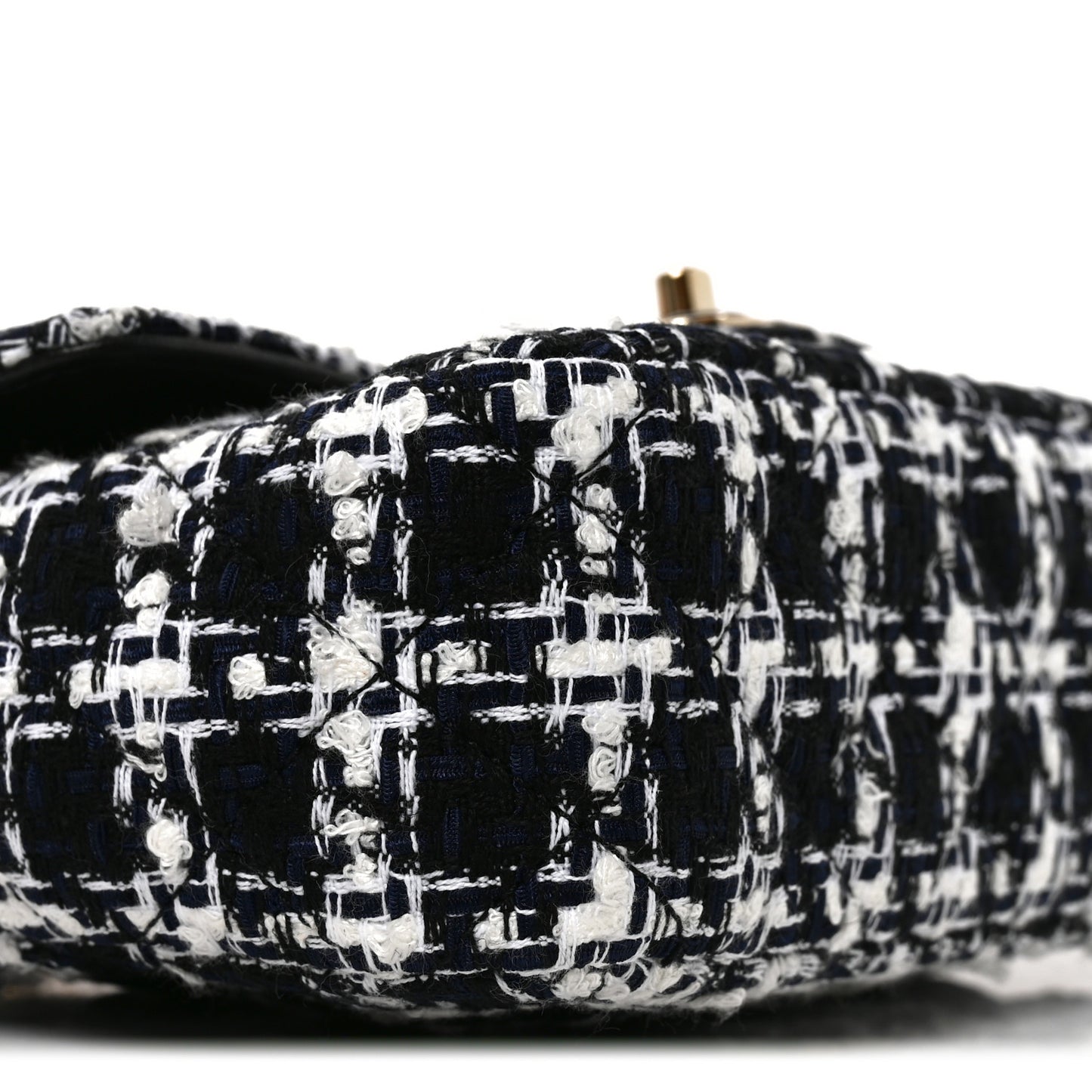 Tweed Resin Quilted Mini Heart Square Flap Navy White Black