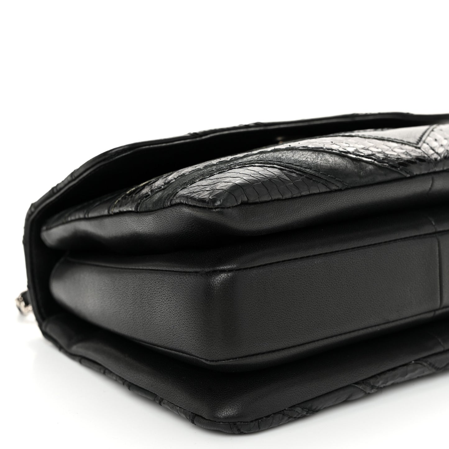 Calfskin Sheepskin Watersnake Chevron Quilted CC Small Trendy CC Dual Handle Flap Bag Black