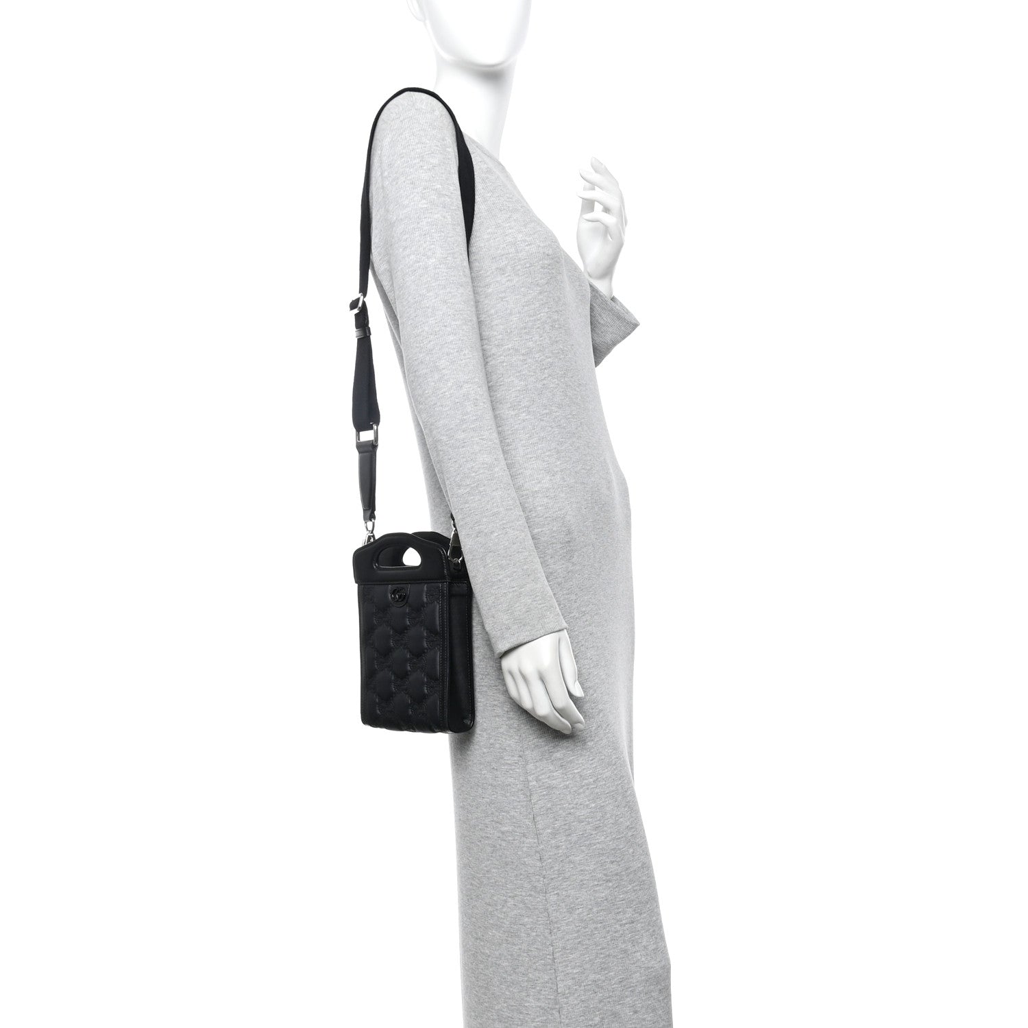 Gucci Nylon Calfskin Enamel GG Matelasse Mini Top Slip Handle Crossbody Bag Black 2 of 13
